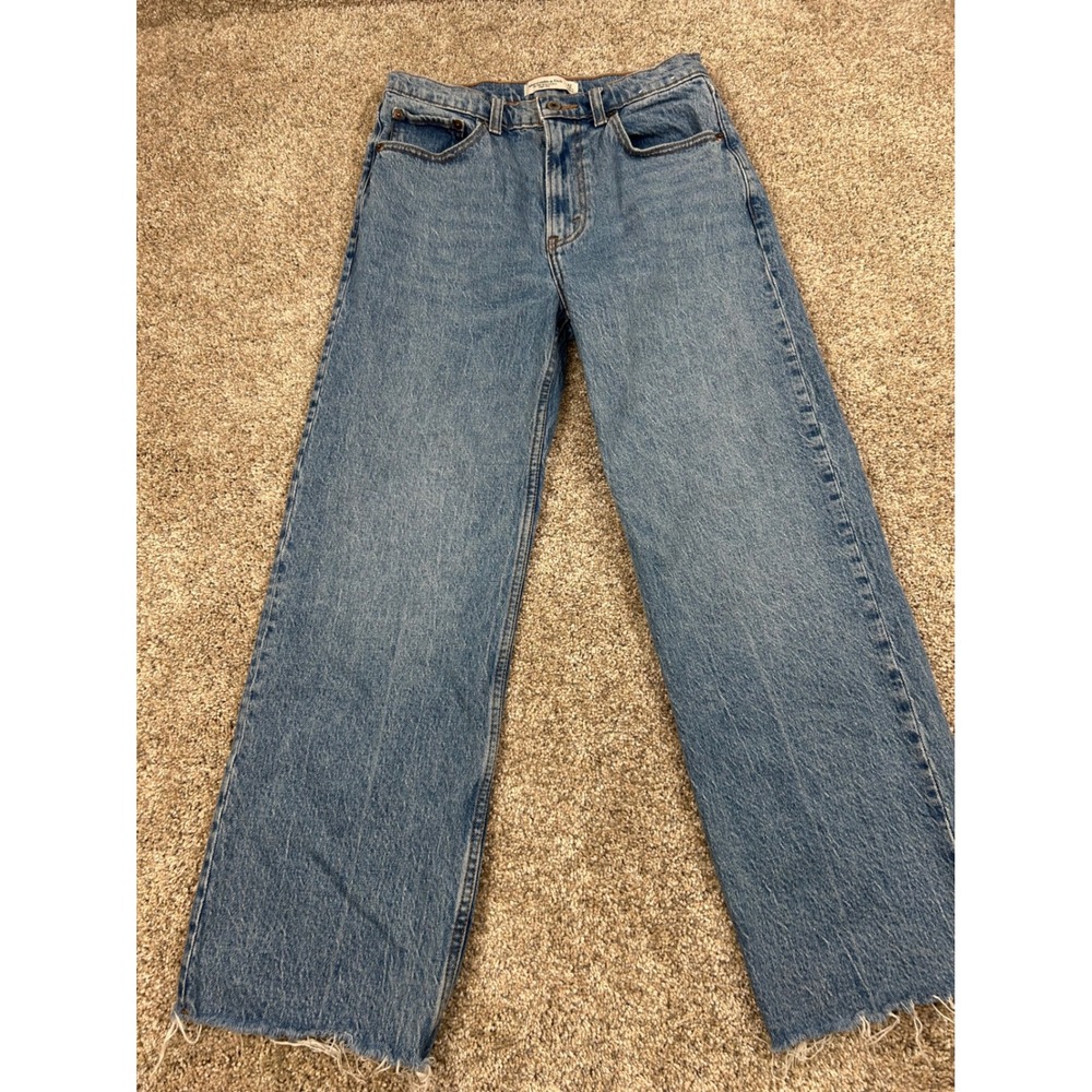 Abercrombie & Fitch The 90s Relaxed Jean High Rise Blue Raw Hem Size 27/4 #0812
